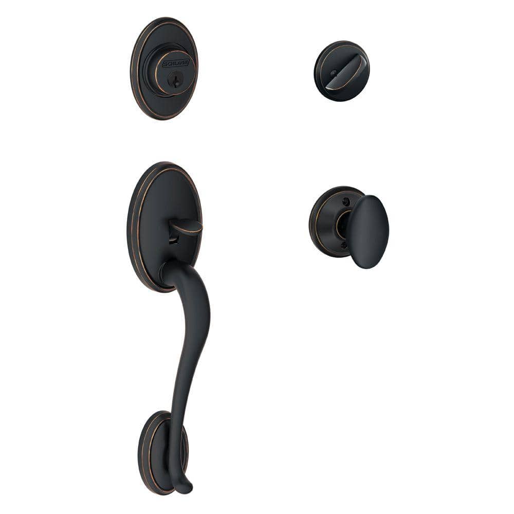 Schlage Wakefield Aged Bronze Single Cylinder Deadbolt with Siena Knob Door Handleset