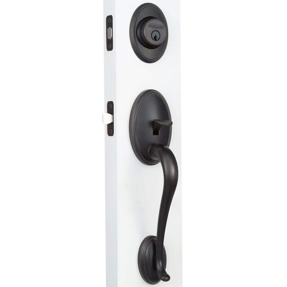 Schlage Wakefield Aged Bronze Single Cylinder Deadbolt with Siena Knob Door Handleset