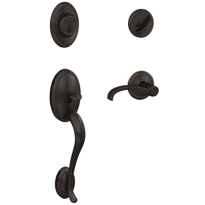 Schlage Custom Wakefield Aged Bronze Single Cylinder Door Handleset with Whitney Lever