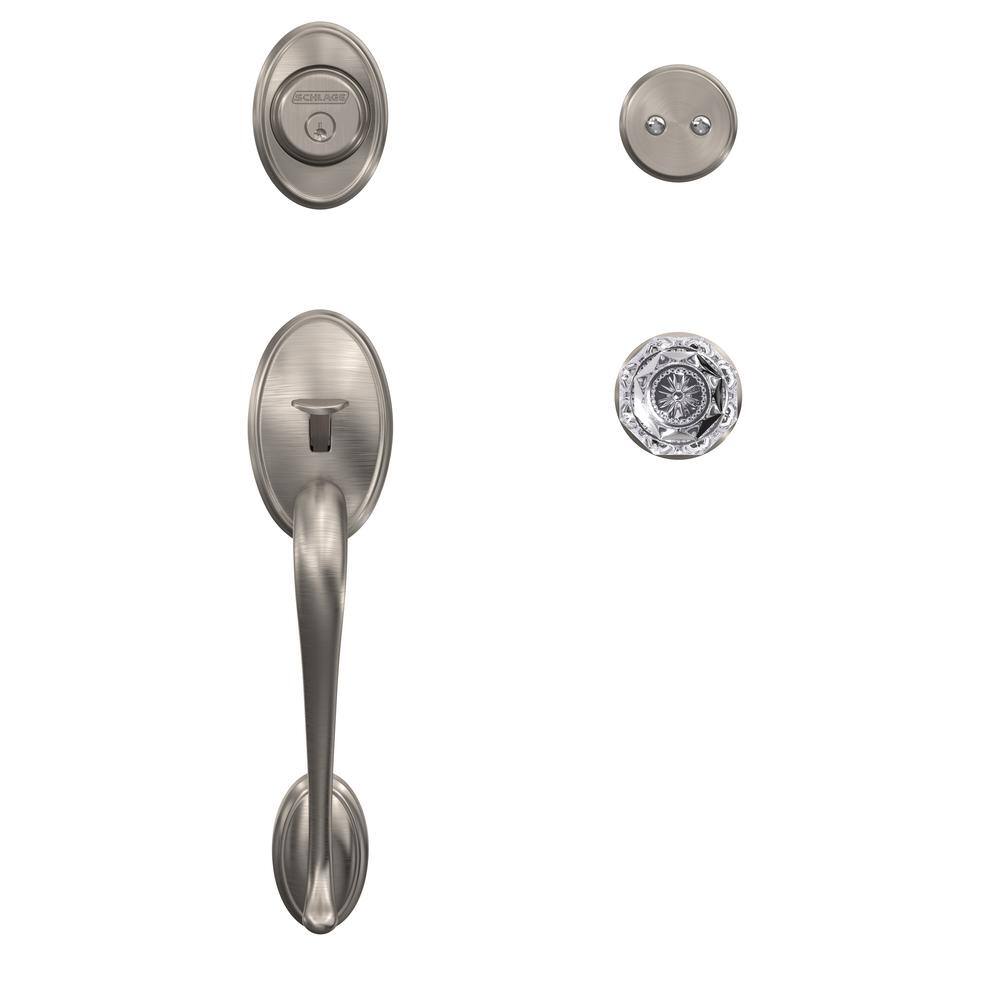 Schlage Wakefield Aged Bronze Dummy Door Handleset with Alexandria Glass Door Knob and Alden Trim