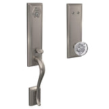 Schlage Addison Satin Nickel Dummy Door Handleset with Hobson Glass Door Knob and Kinsler Trim
