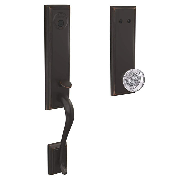 Schlage Custom Addison Aged Bronze 3/4 Trim Dummy Door Handleset with Hobson Glass Door Knob