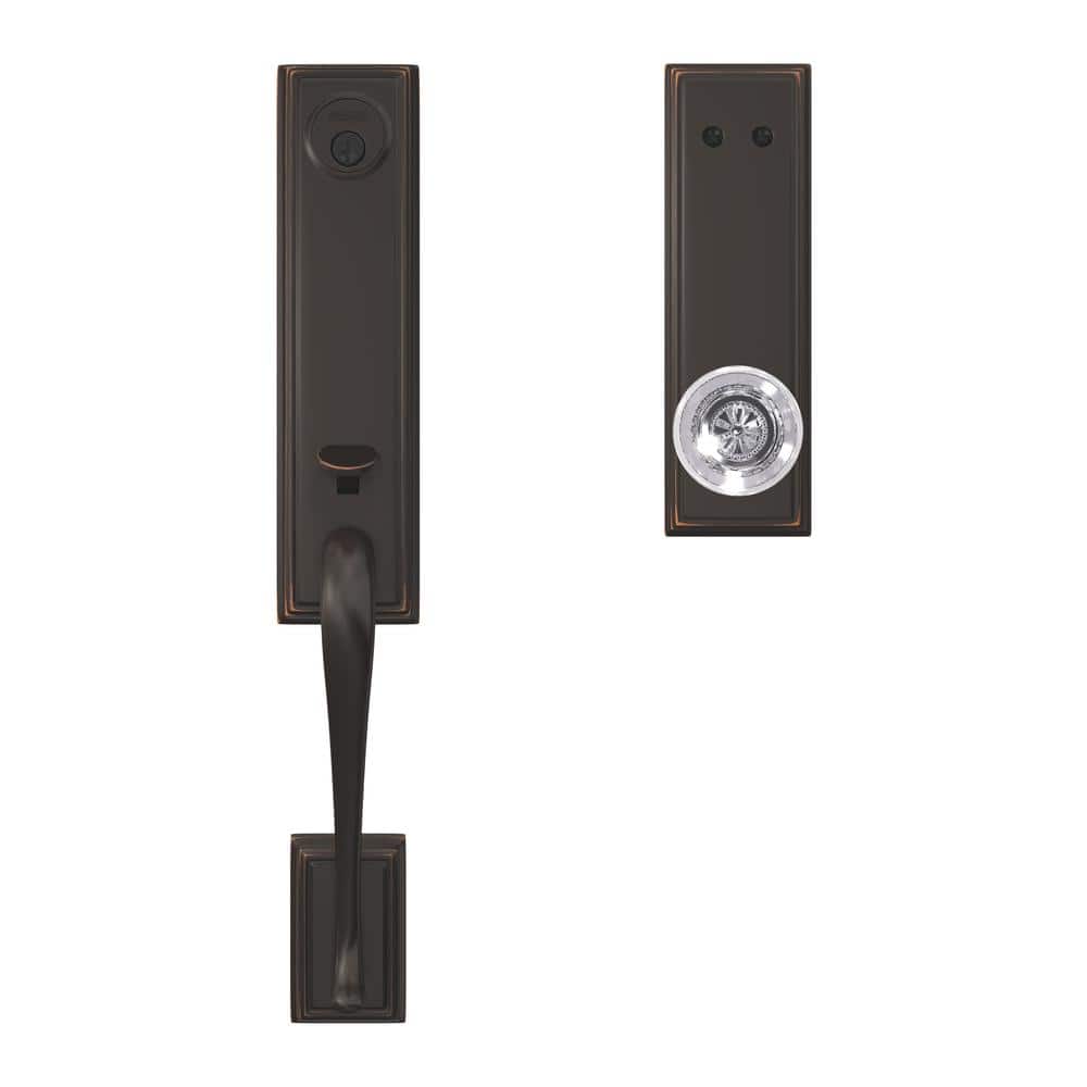 Schlage Custom Addison Aged Bronze 3/4 Trim Dummy Door Handleset with Hobson Glass Door Knob