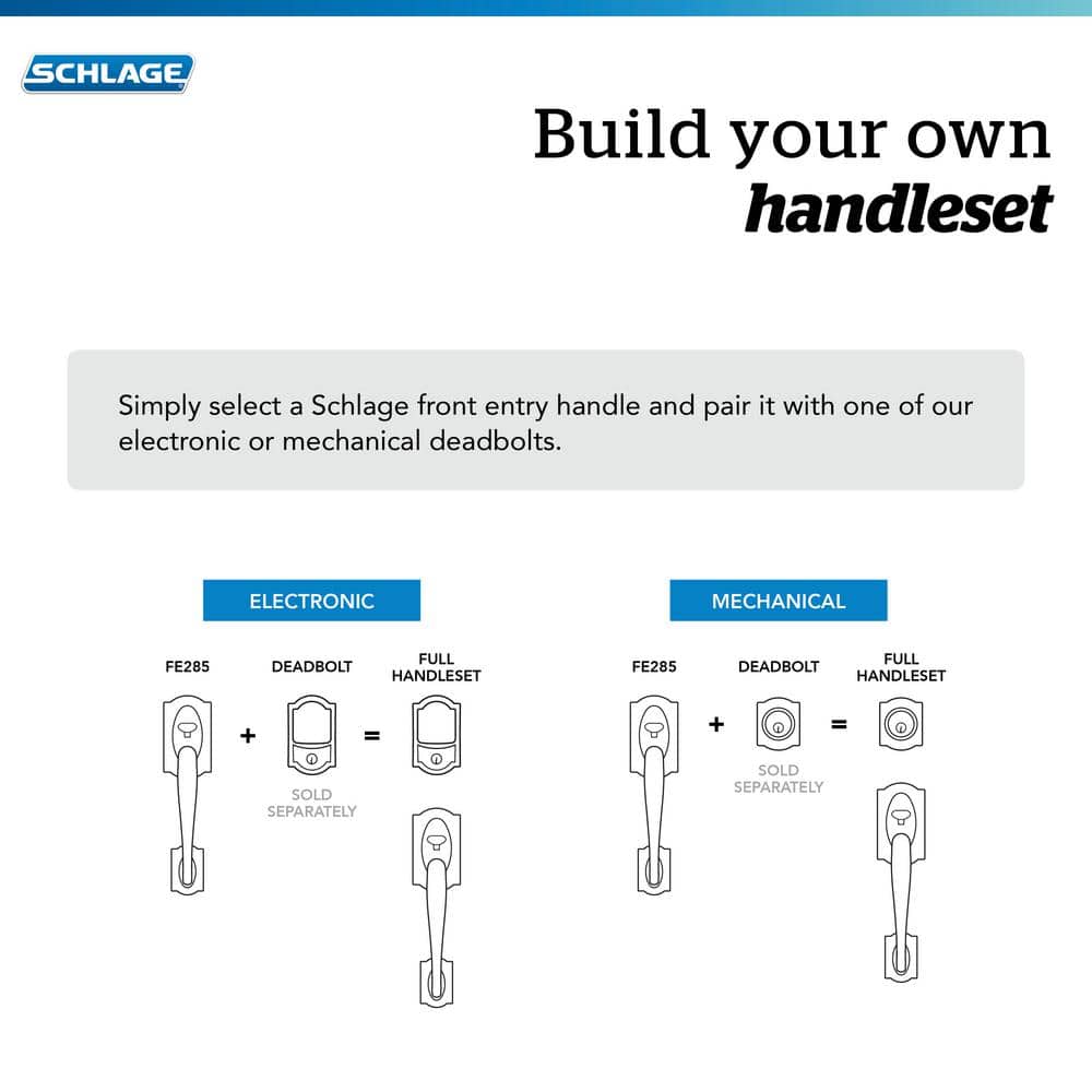 Schlage Camelot Satin Nickel Entry Door Handleset with Left-Handed Flair Lever, FE285 CAM 619 FLA LH