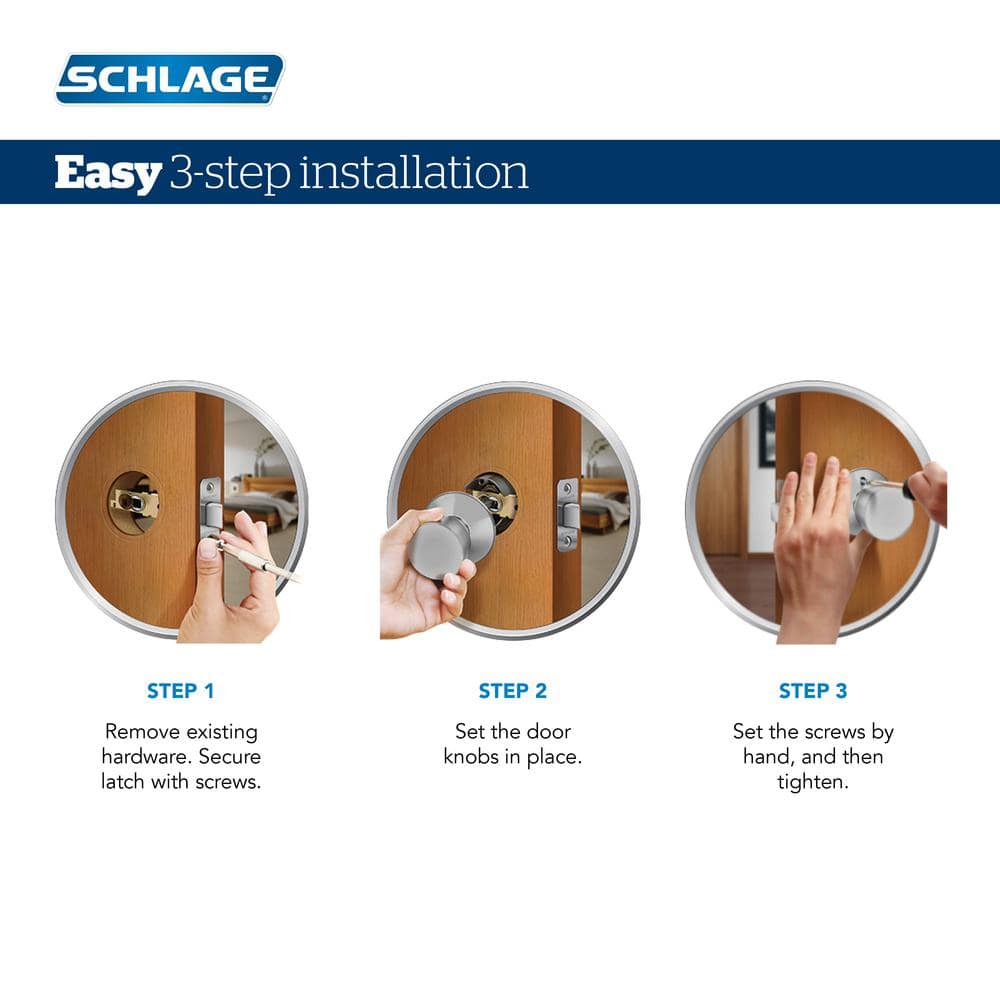 Schlage Georgian Satin Nickel Passage Lockset, ANSI Grade 2, 1-3/4 in.