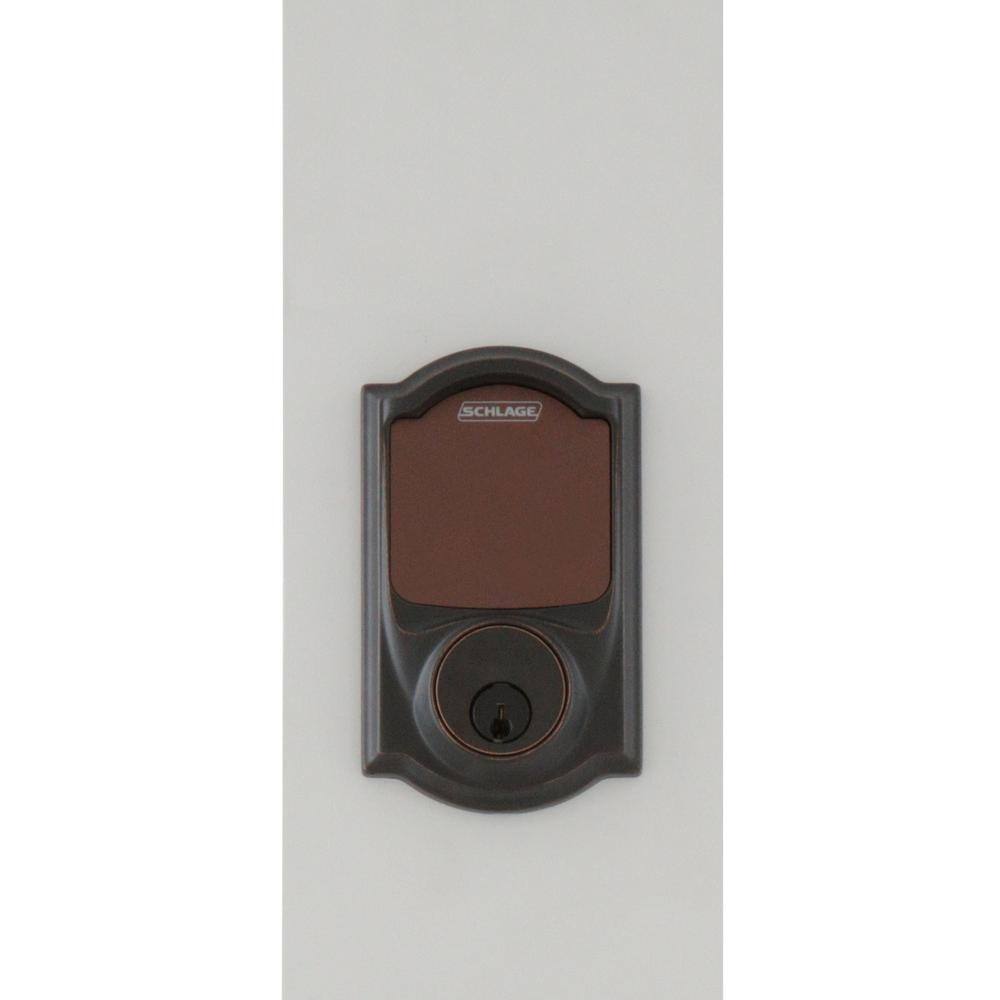 Schlage Camelot Aged Bronze Sense Smart Lock with Accent Lever Door Handleset