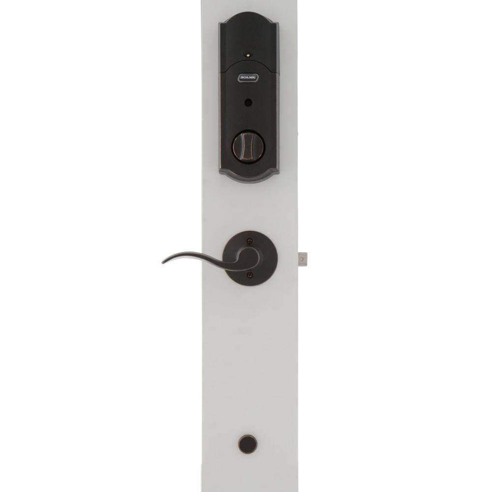 Schlage Camelot Aged Bronze Sense Smart Deadbolt & Camelot Handleset with Accent Lever (Camelot Trim)
