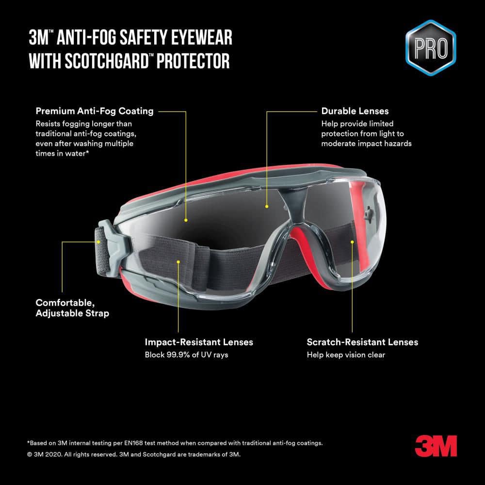 3M Scotchgard Plastic Anti-Fog Safety Goggles, Clear Lens, Gray/Red – 47212H1-VDC-PS