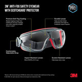 3M Scotchgard Plastic Anti-Fog Safety Goggles, Clear Lens, Gray/Red – 47212H1-VDC-PS
