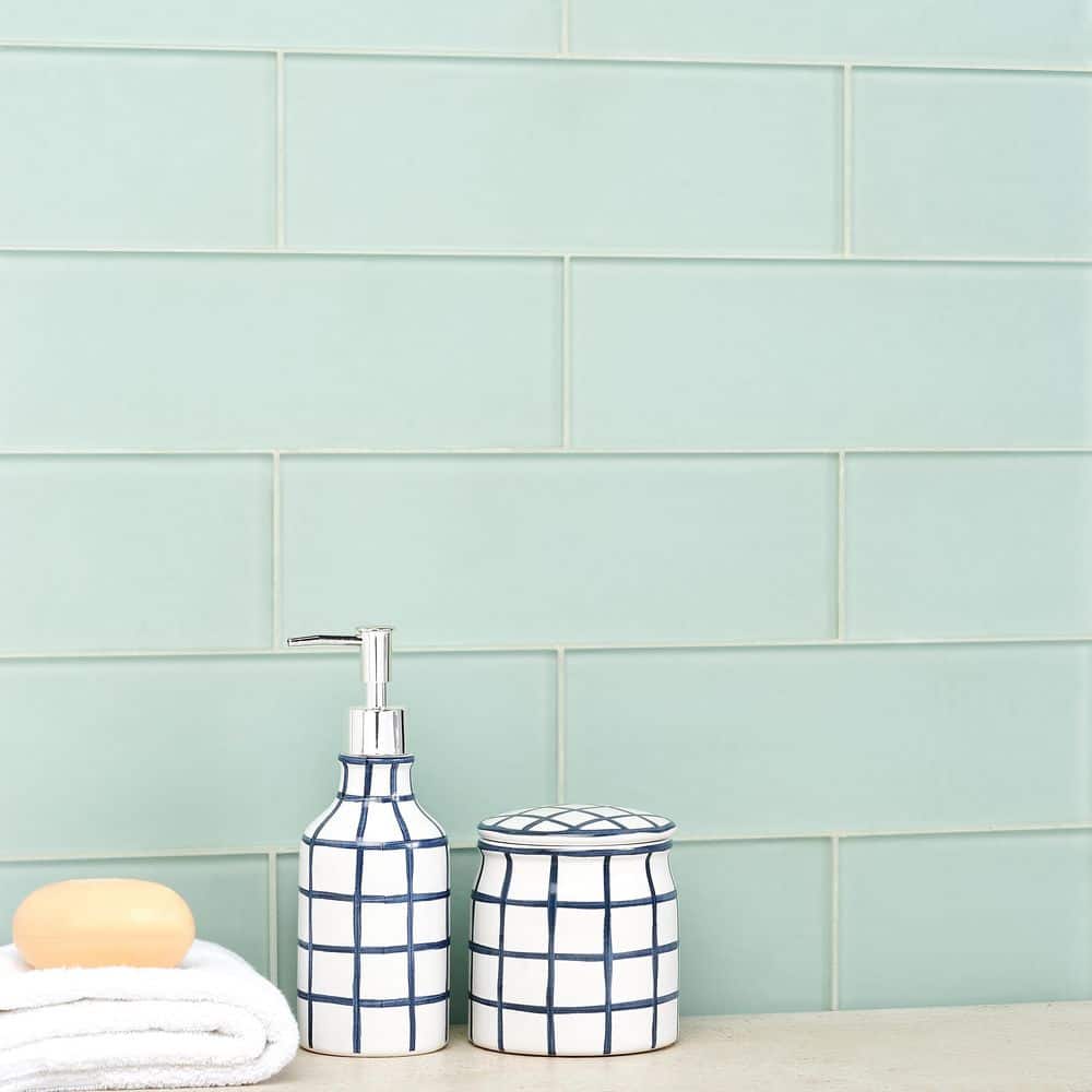 Ivy Hill Tile Contempo Seafoam Frosted 4 in. x 12 in. Glass Tile (15 pieces, 5 sq. ft./Box)