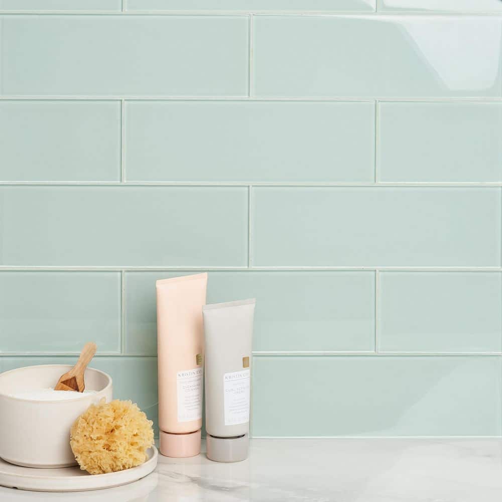Ivy Hill Tile Contempo Seafoam 4 in. x 12 in. x 8mm Polished Glass Subway Wall Tile (1 sq. ft.) (15 pieces, 5 sq. ft./Box)