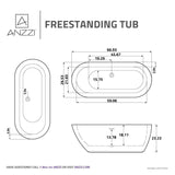 ANZZI Ami 67 in. Acrylic Flatbottom Freestanding Bathtub, Glossy White, Center Drain