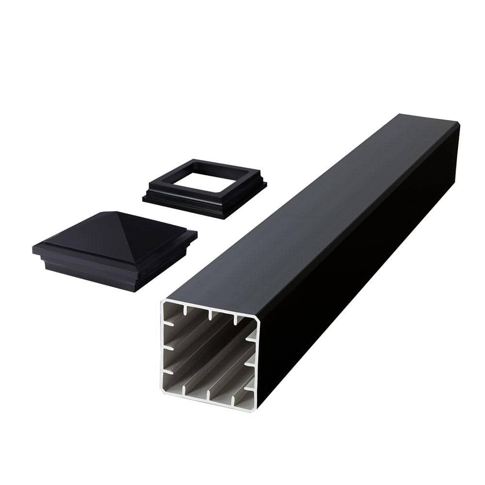 Fiberon CountrySide 5 in. x 5 in. x 45 in. Serene Black Capped Composite Beveled Post Sleeve Kit with Cap and Skirt