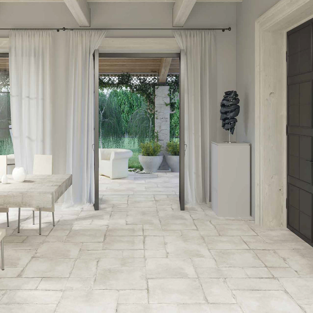 Seville Olimpia White 12x24 Matte Porcelain Tile - Travertine Look