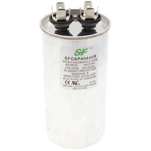 Trane SFCAP40440R capacitor - front view (Voltage: 440v; MFD: 40)