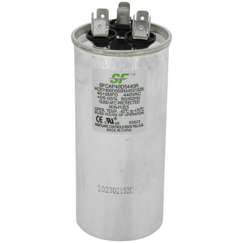 Trane SFCAP40D5440R capacitor - front view (Product Type: Capacitor; Type: Dual)