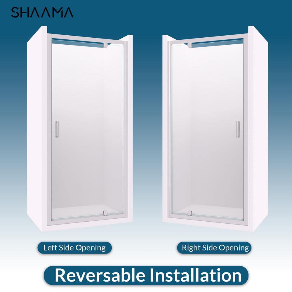 SHAAMA 23-24 in. W x 72 in. H Pivot Framed Swing Shower Door in Single Panel in Chrome Finish in 1/4 in. Clear Tempered Glass