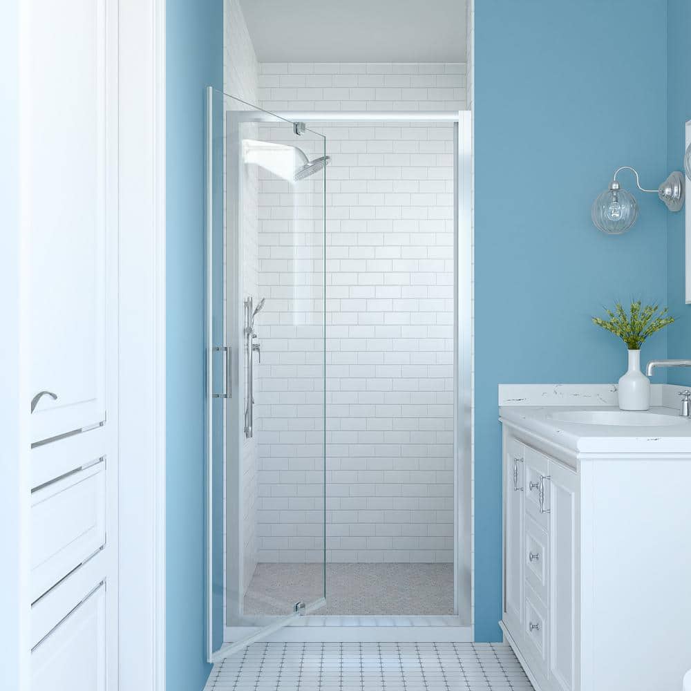 SHAAMA 23-24 in. W x 72 in. H Pivot Framed Swing Shower Door in Single Panel in Chrome Finish in 1/4 in. Clear Tempered Glass
