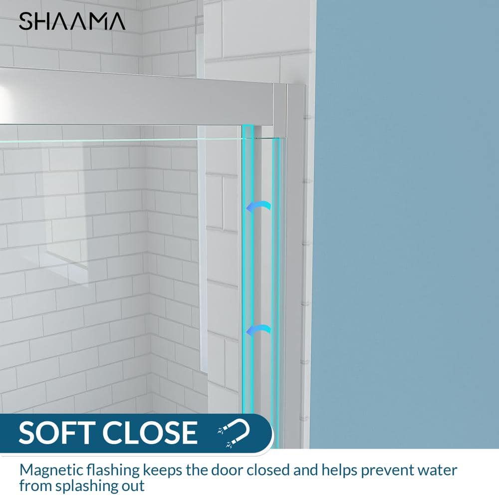 SHAAMA 23-24 in. W x 72 in. H Pivot Framed Swing Shower Door in Single Panel in Chrome Finish in 1/4 in. Clear Tempered Glass