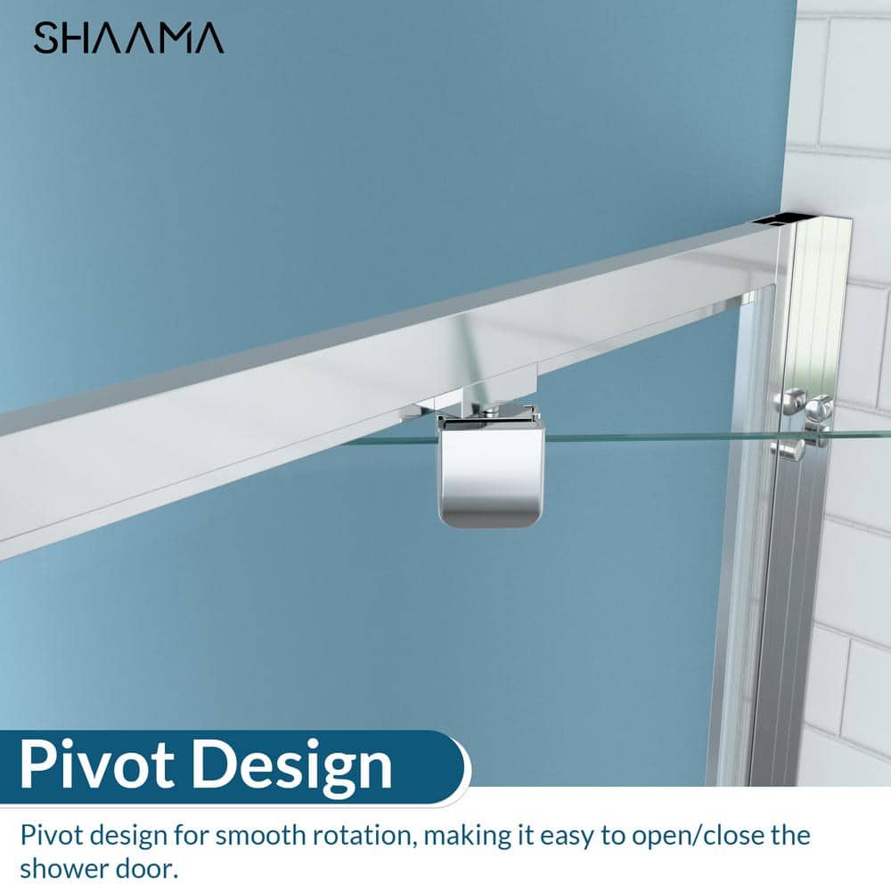 SHAAMA 23-24 in. W x 72 in. H Pivot Framed Swing Shower Door in Single Panel in Chrome Finish in 1/4 in. Clear Tempered Glass