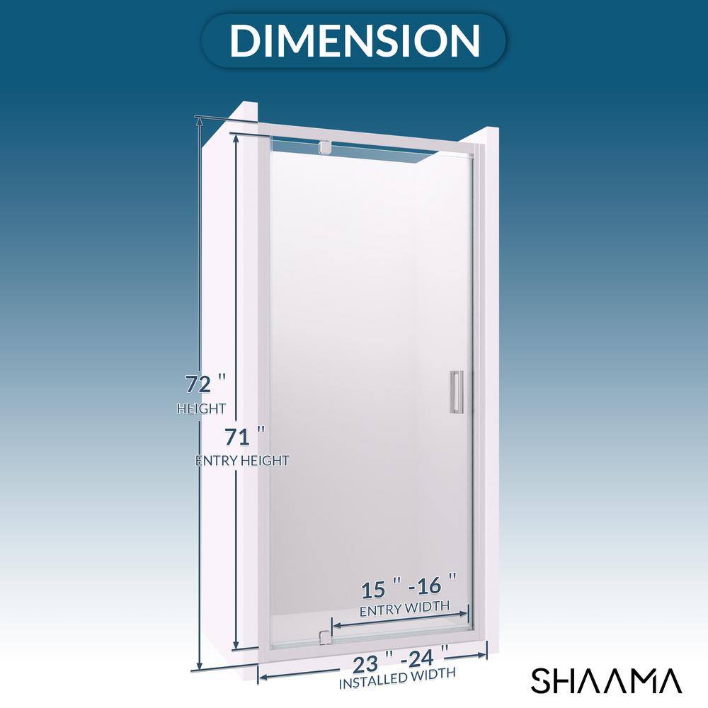 SHAAMA 23-24 in. W x 72 in. H Pivot Framed Swing Shower Door in Single Panel in Chrome Finish in 1/4 in. Clear Tempered Glass