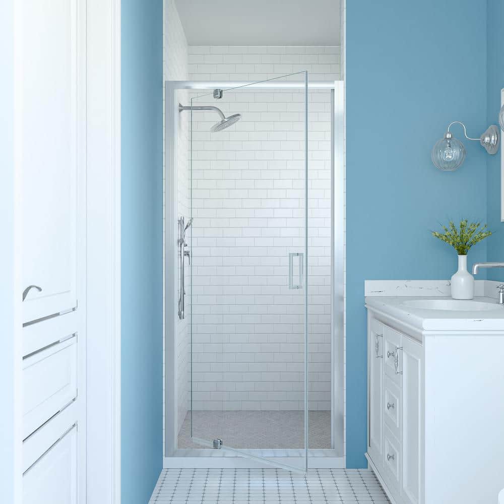 SHAAMA 23-24 in. W x 72 in. H Pivot Framed Swing Shower Door in Single Panel in Chrome Finish in 1/4 in. Clear Tempered Glass