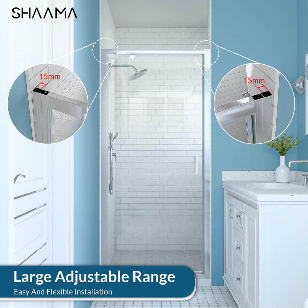SHAAMA 23-24 in. W x 72 in. H Pivot Framed Swing Shower Door in Single Panel in Chrome Finish in 1/4 in. Clear Tempered Glass