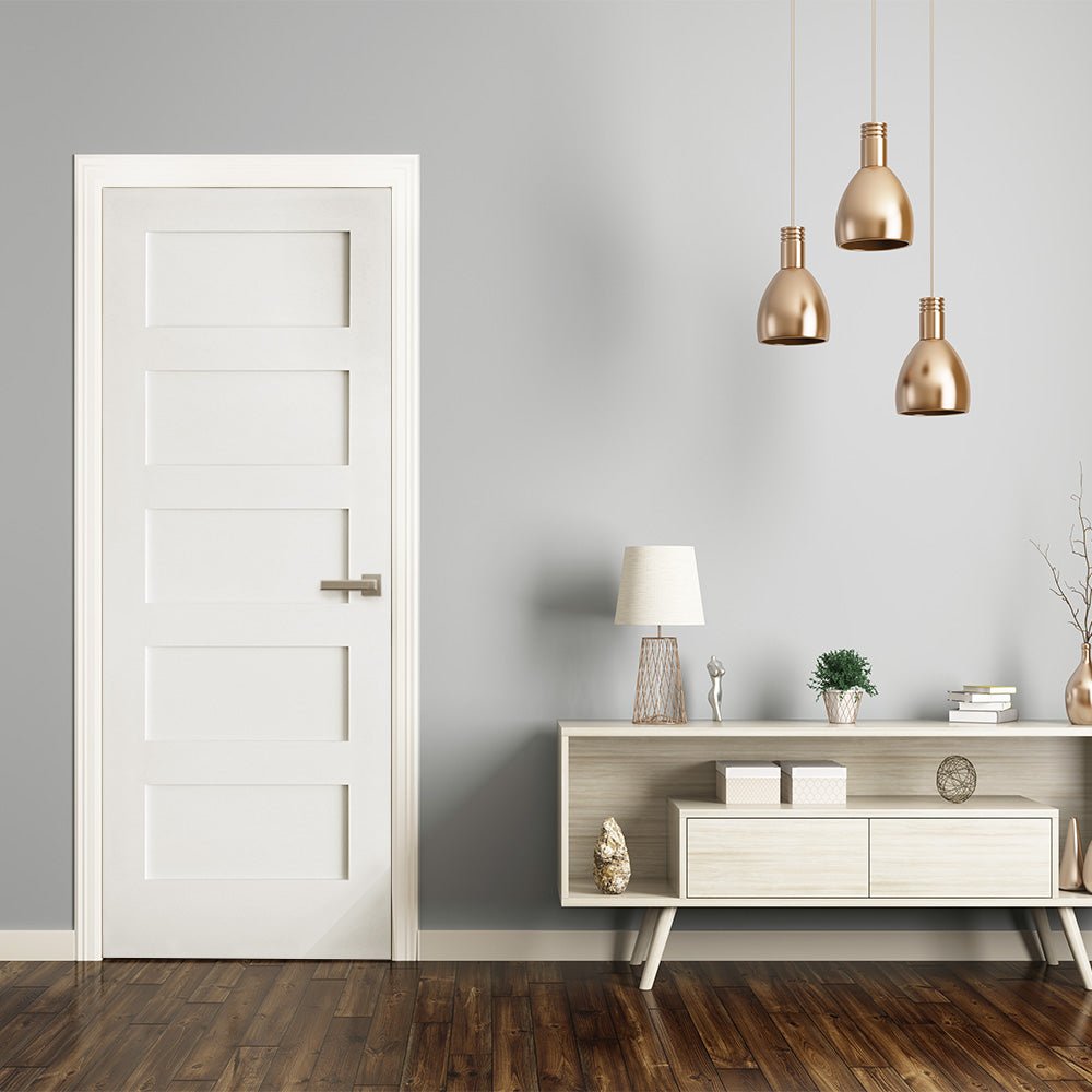 Krosswood 36 in. x 96 in. Shaker 5-Panel Primed Solid Hybrid Core MDF Interior Door Slab