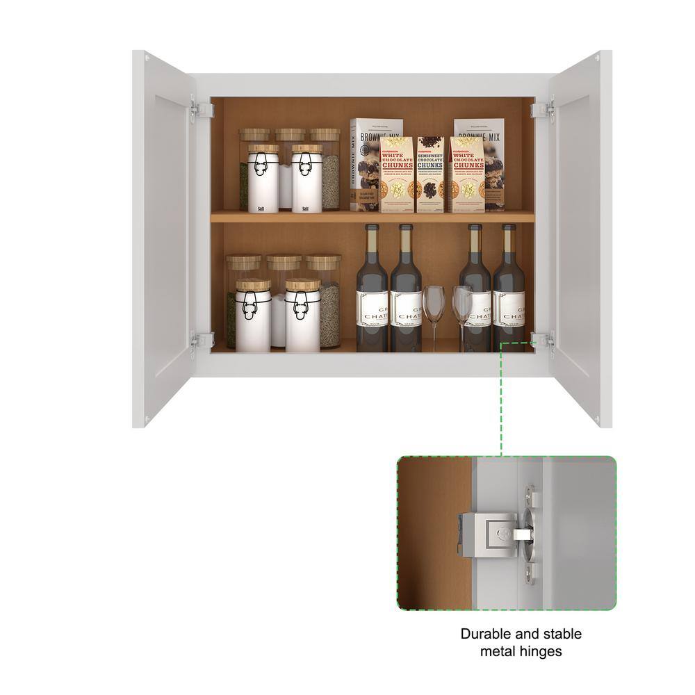 36 in. W x 12 in. D x 12 in. H Shaker Dove Plywood Ready to Assemble Kitchen Wall Cabinet with Doors and Shelves