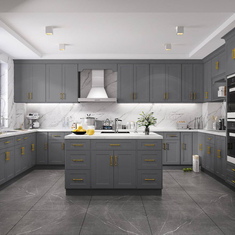 HOMEIBRO Newport Gray Plywood Shaker Style 2-Doors 1-Drawer Base Kitchen Cabinet (24 in.W x 24 in.D x 34.5 in.H)