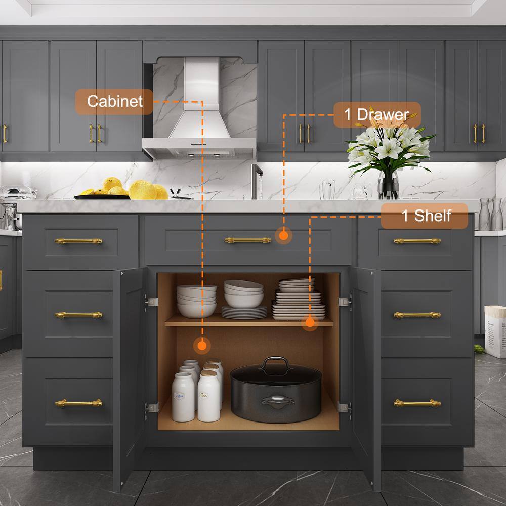 HOMEIBRO Newport Gray Plywood Shaker Style 2-Doors 1-Drawer Base Kitchen Cabinet (24 in.W x 24 in.D x 34.5 in.H)