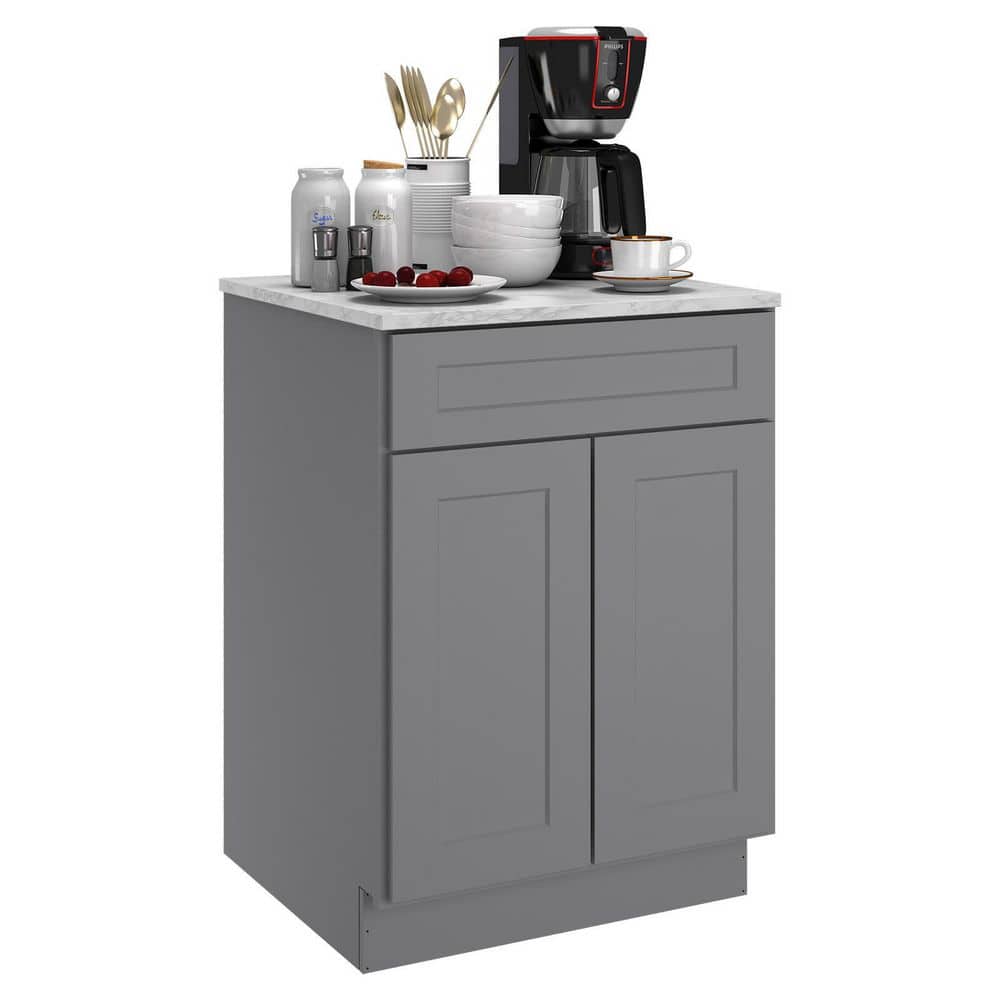 HOMEIBRO Newport Gray Plywood Shaker Style 2-Doors 1-Drawer Base Kitchen Cabinet (24 in.W x 24 in.D x 34.5 in.H)