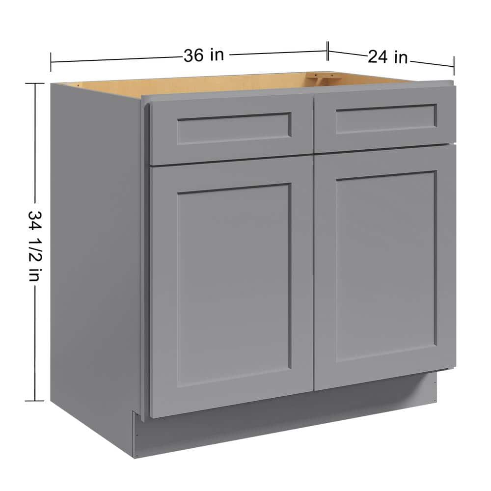 36 in. W. x 24 in. D x 34.5 in. H in Shaker Grey Plywood Ready to Assemble Sink Base Cabinets with Shelf