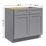 36 in. W. x 24 in. D x 34.5 in. H in Shaker Grey Plywood Ready to Assemble Sink Base Cabinets with Shelf
