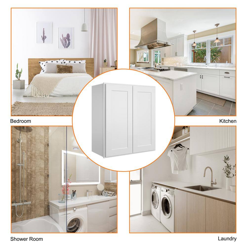 HOMEIBRO Newport Shaker White Ready to Assemble Wall Cabinet with 2-Doors 2-Shelves (33 in. W x 36 in. H x 12 in. D)