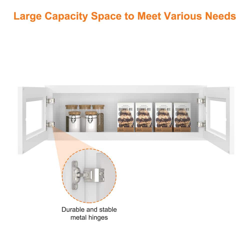 HOMEIBRO 36 in. W X 12 in. D X 12 in. H in Shaker White Plywood Ready to Assemble Wall Kitchen Cabinet with 2-Doors
