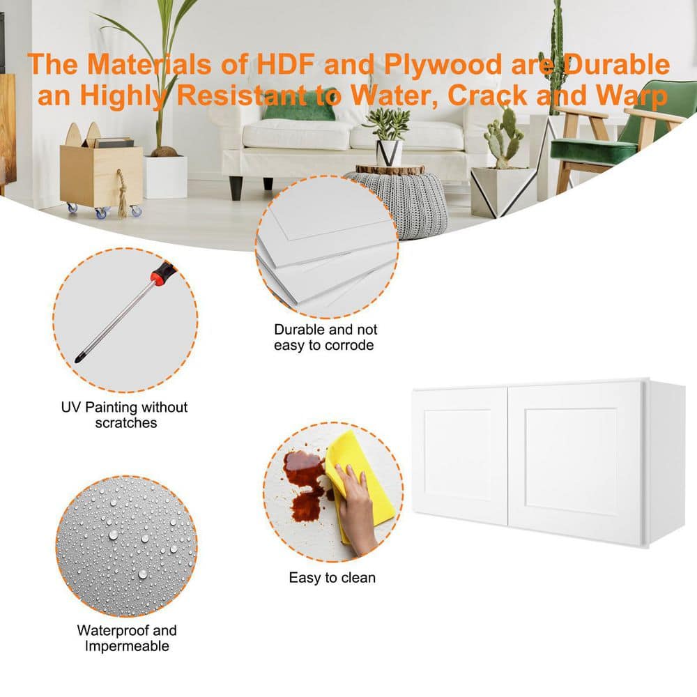 HOMEIBRO 36-in. W x 12-in. D x 15-in. H in Shaker White Plywood Ready to Assemble Wall Cabinet Kitchen Cabinet