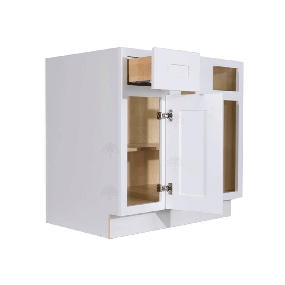 LIFEART CABINETRY Lancaster White Plywood Shaker Stock Assembled Base Blind Corner Kitchen Cabinet 36 in. W x 34.5 in. H x 24 in. D