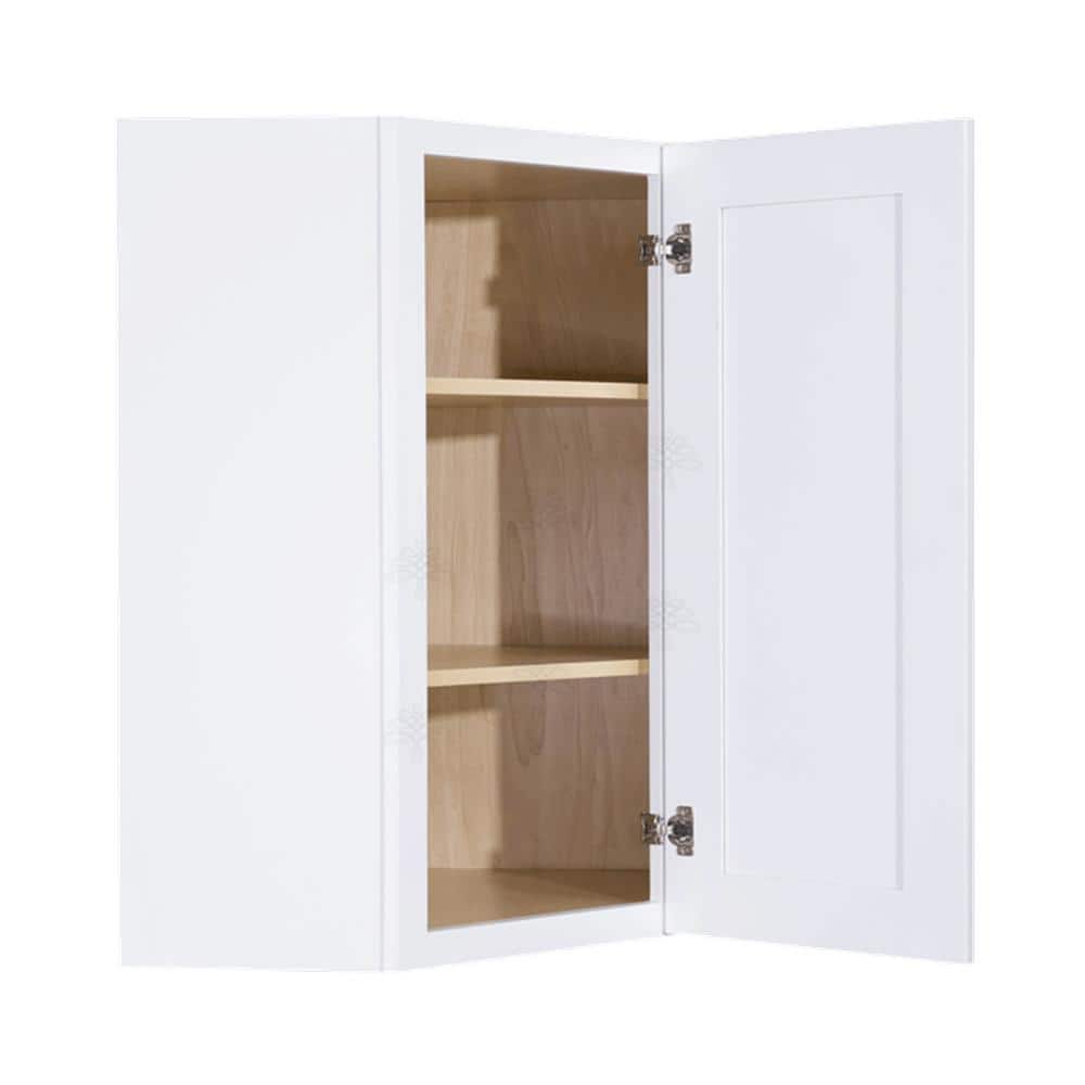 LIFEART CABINETRY Lancaster White Plywood Shaker Stock Assembled Wall Diagonal Corner Kitchen Cabinet 24 in. W x 36 in. H x 15 in. D