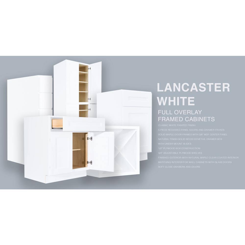 LIFEART CABINETRY Lancaster White Plywood Shaker Stock Assembled Wall Diagonal Corner Kitchen Cabinet 24 in. W x 42 in. H x 12 in. D