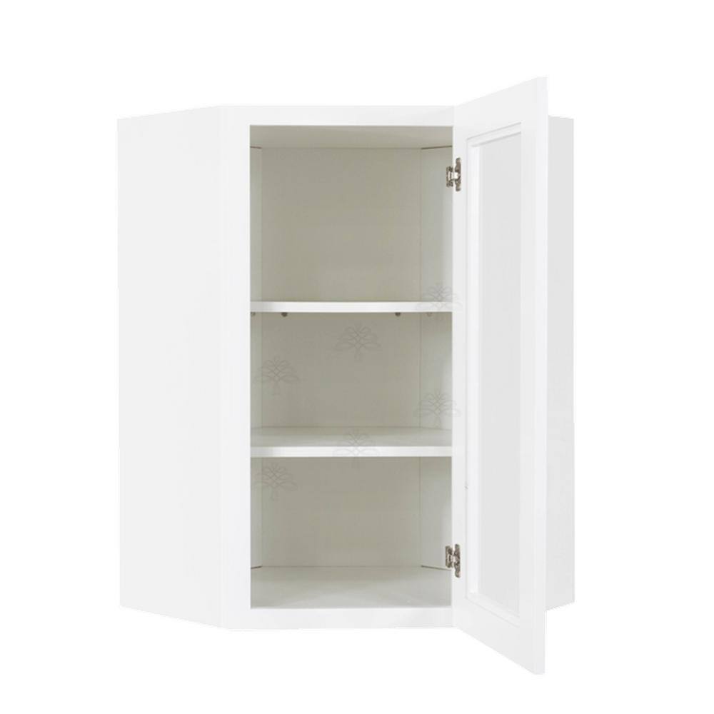 LIFEART CABINETRY Lancaster White Plywood Shaker Stock Assembled Wall Diagonal Glass Door Kitchen Cabinet 24 in. W x 30 in. H x 12 in. D