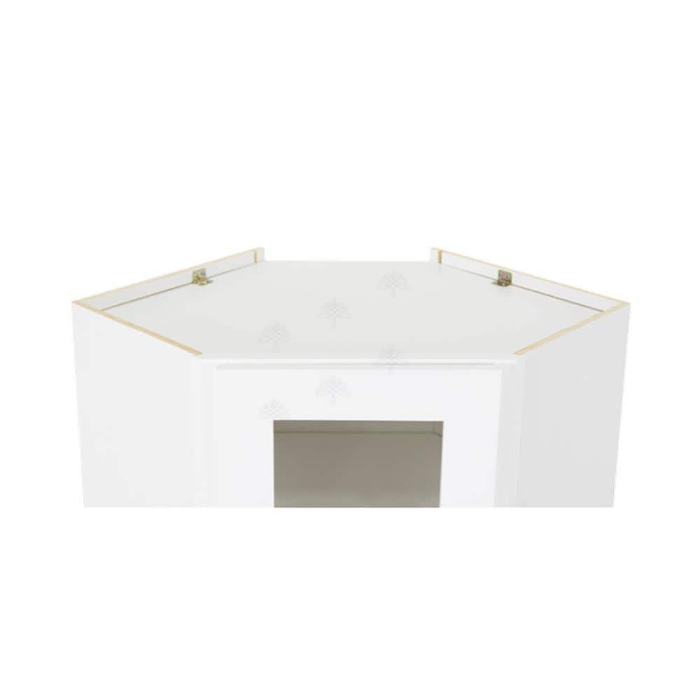 LIFEART CABINETRY Lancaster White Plywood Shaker Stock Assembled Wall Diagonal Glass Door Kitchen Cabinet 24 in. W x 36 in. H x 15 in. D