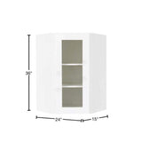 LIFEART CABINETRY Lancaster White Plywood Shaker Stock Assembled Wall Diagonal Glass Door Kitchen Cabinet 24 in. W x 36 in. H x 15 in. D