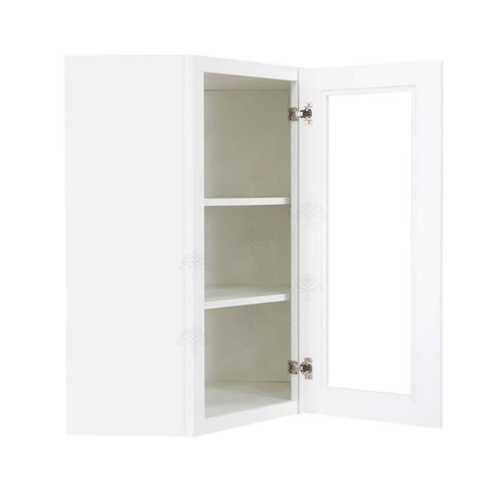 LIFEART CABINETRY Lancaster White Plywood Shaker Stock Assembled Wall Diagonal Glass Door Kitchen Cabinet 24 in. W x 36 in. H x 15 in. D