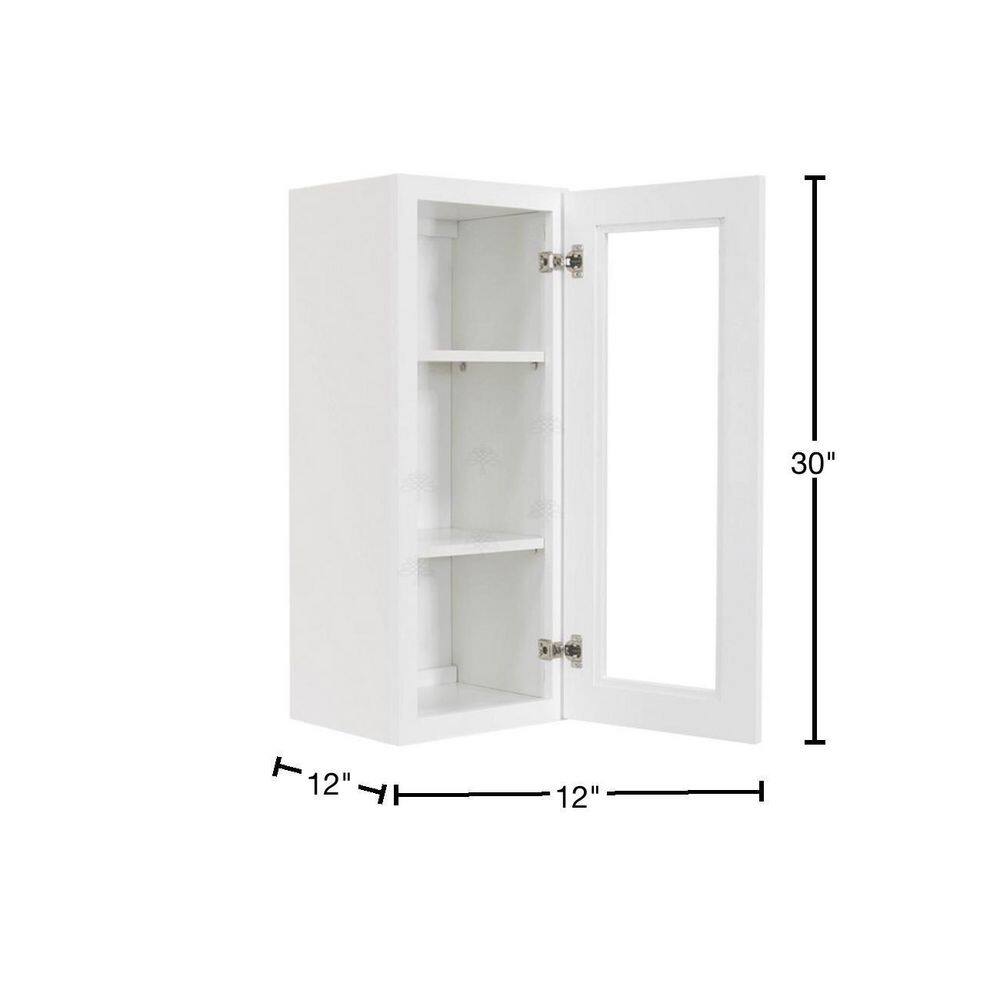 LIFEART CABINETRY Lancaster White Plywood Shaker Stock Assembled Wall Glass Door Kitchen Cabinet 12 in. W 30 in. H x 12 in. D