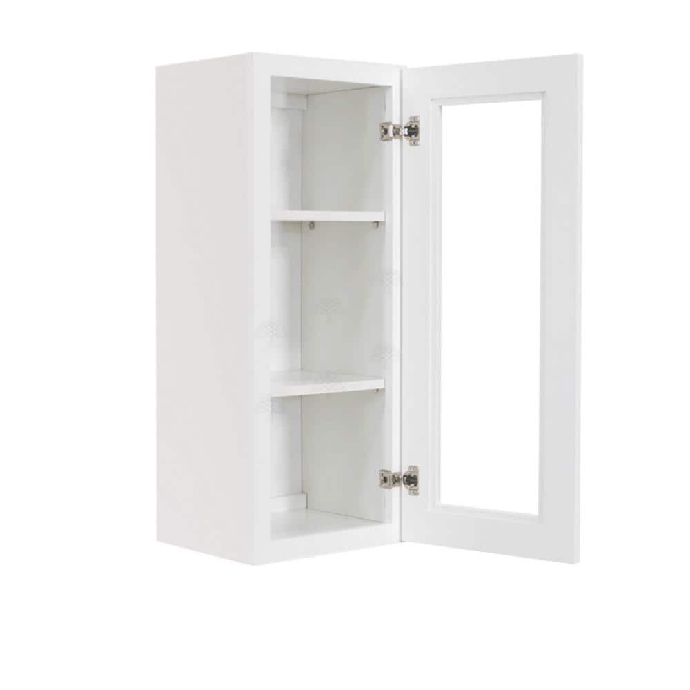 LIFEART CABINETRY Lancaster White Plywood Shaker Stock Assembled Wall Glass Door Kitchen Cabinet 12 in. W 30 in. H x 12 in. D