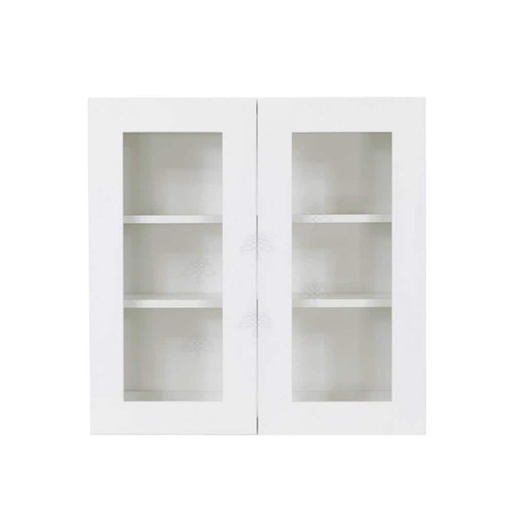 LIFEART CABINETRY Lancaster White Plywood Shaker Stock Assembled Wall Glass Door Kitchen Cabinet 27 in. W x 36 in. H x 12 in. D