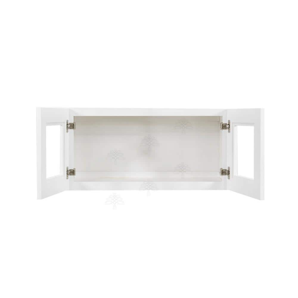 LIFEART CABINETRY Lancaster White Plywood Shaker Stock Assembled Wall Glass Door Kitchen Cabinet 30 in. W x 18 in. H x 12 in. D