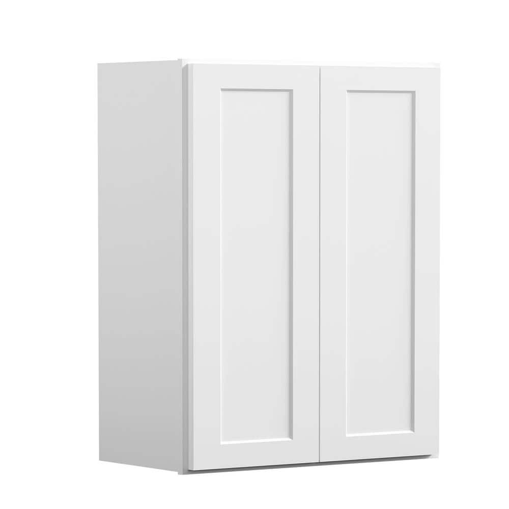 24 in W x 12 in D x 36 in H in Shaker White Plywood Ready to Assemble Kitchen Wall Cabinet with Doors and Shelves