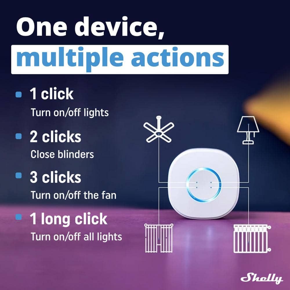 Shelly Button 1 White, Wi-Fi Action and Scenes Activation Button, Home Automation, Remotely Control and ON/OFF Devices